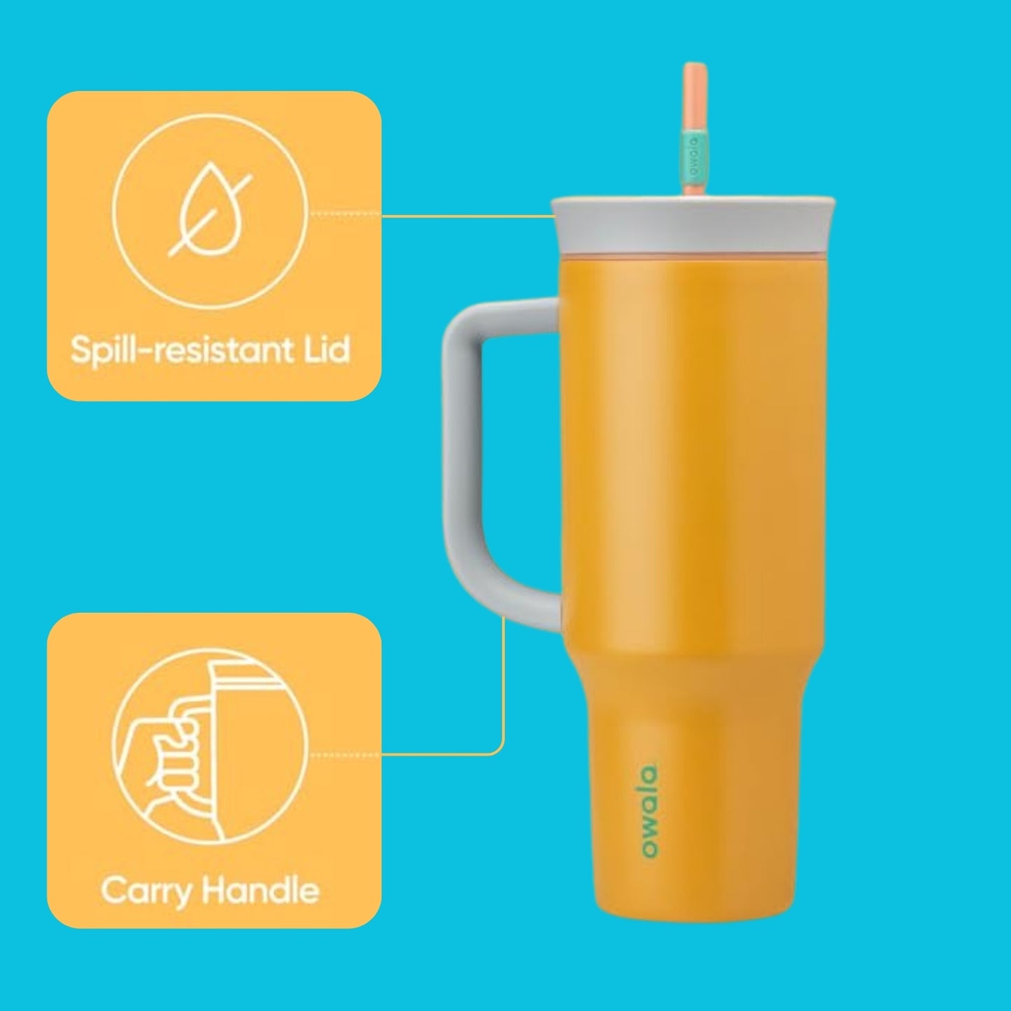 24oz, 40oz Owala Stainless Steel Tumbler with Handle | Personalized Stainless Steel Tumbler with Straw | Laser Engraved Tumbler for Travel