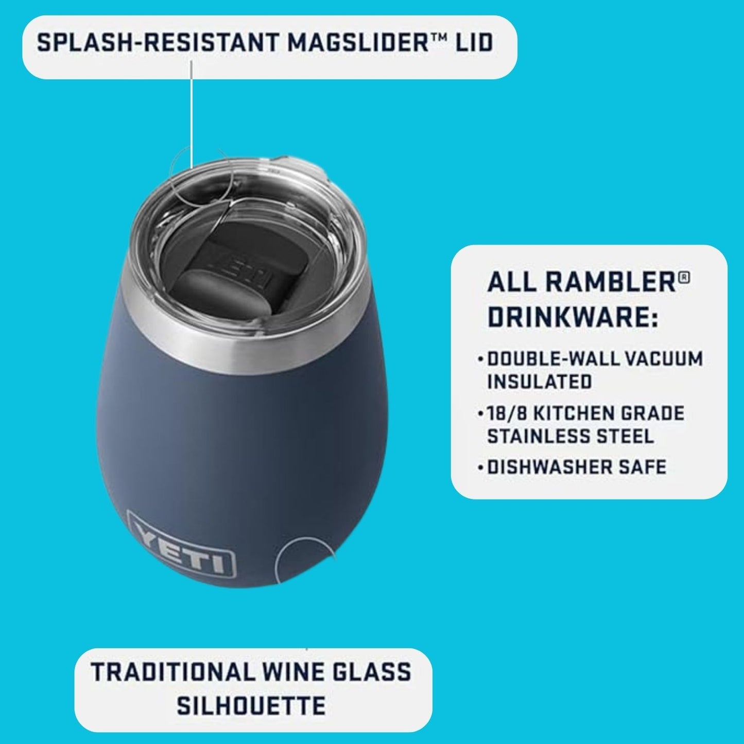 10oz YETI Rambler Wine Tumbler | Personalized Stainless Steel with MagSlider Lid | Laser Engraved Vacuum Insulated Tumbler, Casual Style.