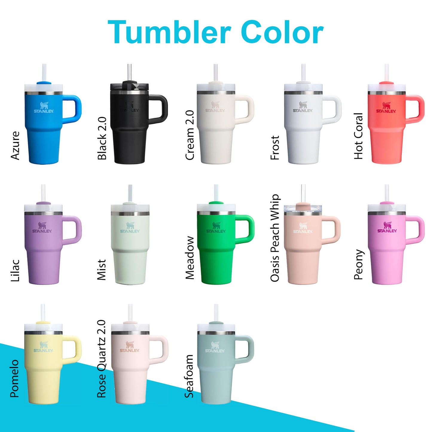 20oz Stanley Quencher Tumbler | Laser Engraved Cup with lid and Straw | Personalized Stainless Steel Tumbler | Double Wall Insulated Cup.