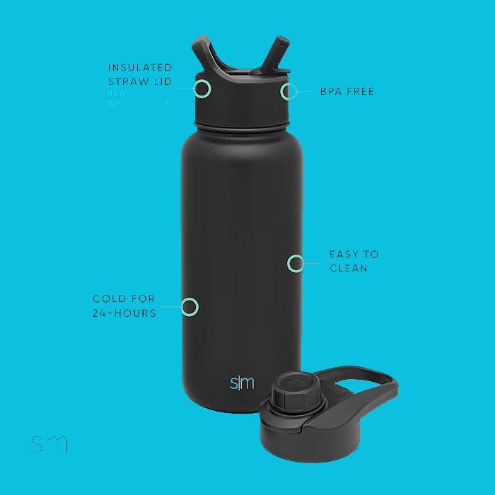 32oz Simple Modern Insulated Water Bottles | Personalized Stainless Steel Bottle with Straw | Laser Engraved Bottle for School, Zengraved