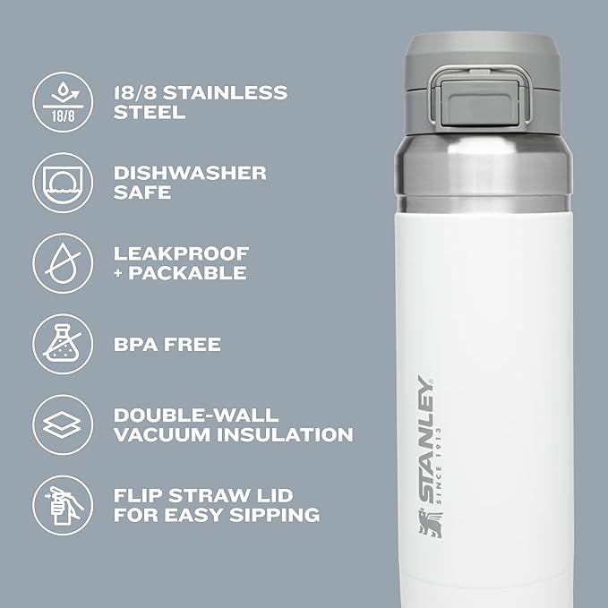 36oz Stanley Quick Flip GO Water Bottle | Personalized Insulated Stainless Steel Bottle | Laser Engraved Bottle with Push Button Lid.