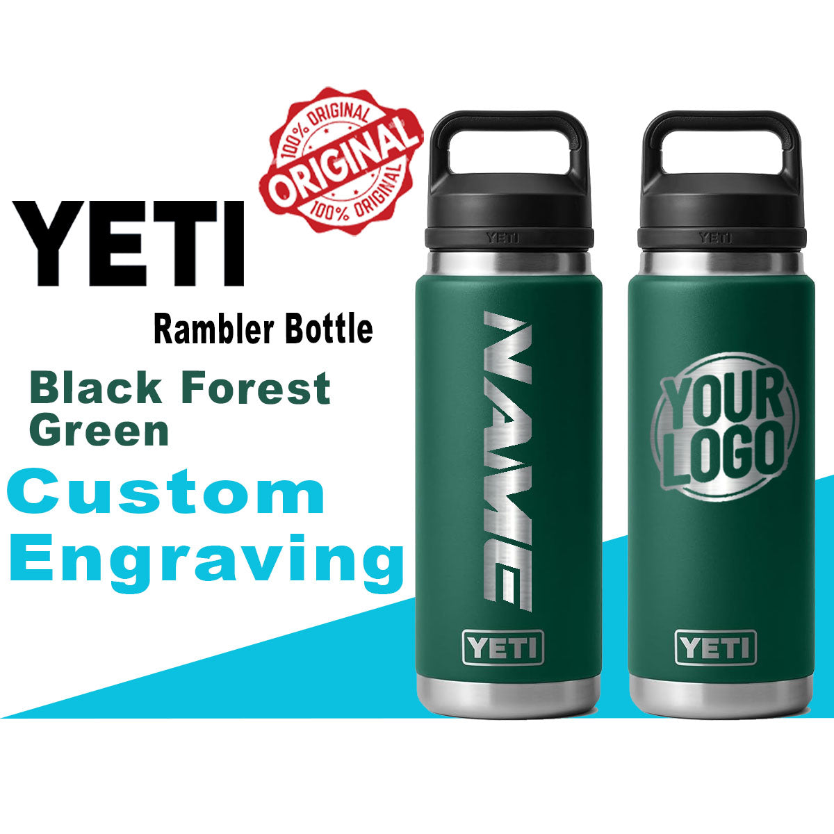 Yeti Black Forest Green Color Rambler Bottle | Custom Laser Engraved Bottle, Yeti Name & Logo Bottle, Father's Day Gift, Zengraved Store
