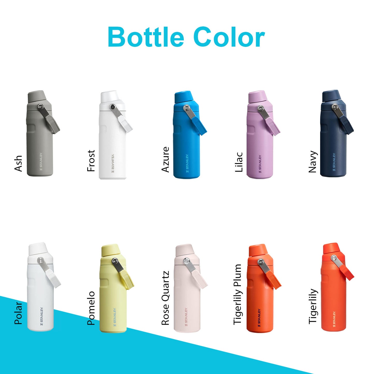 16oz Stanley Ice Flow Fast Flow Bottle | Personalized Stainless Steel Bottle | Laser Engraved Bottle with Integrated cap holder and Lid.