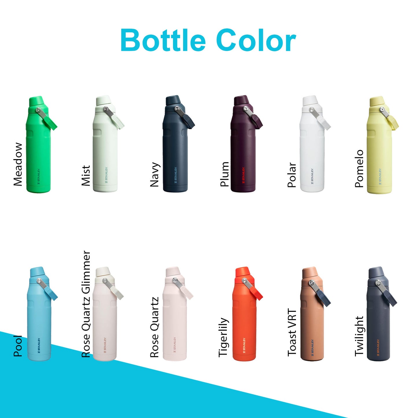 24oz Stanley Ice Flow Fast Flow Bottle | Personalized Stainless Steel Bottle with cap holder | Laser Engraved Bottle with Angled Spout Lid.