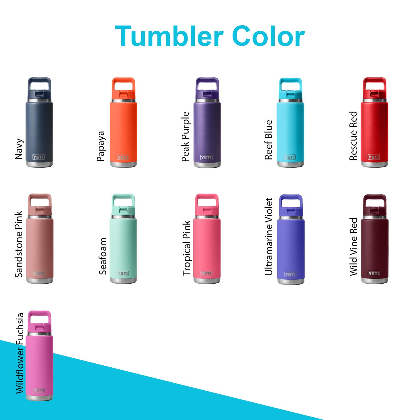 12oz YETI Rambler 2.0 Water Bottles | Personalized Stainless Steel with Color-Matching Straw Cap | Laser Engraved Bottle, Birthday Gift