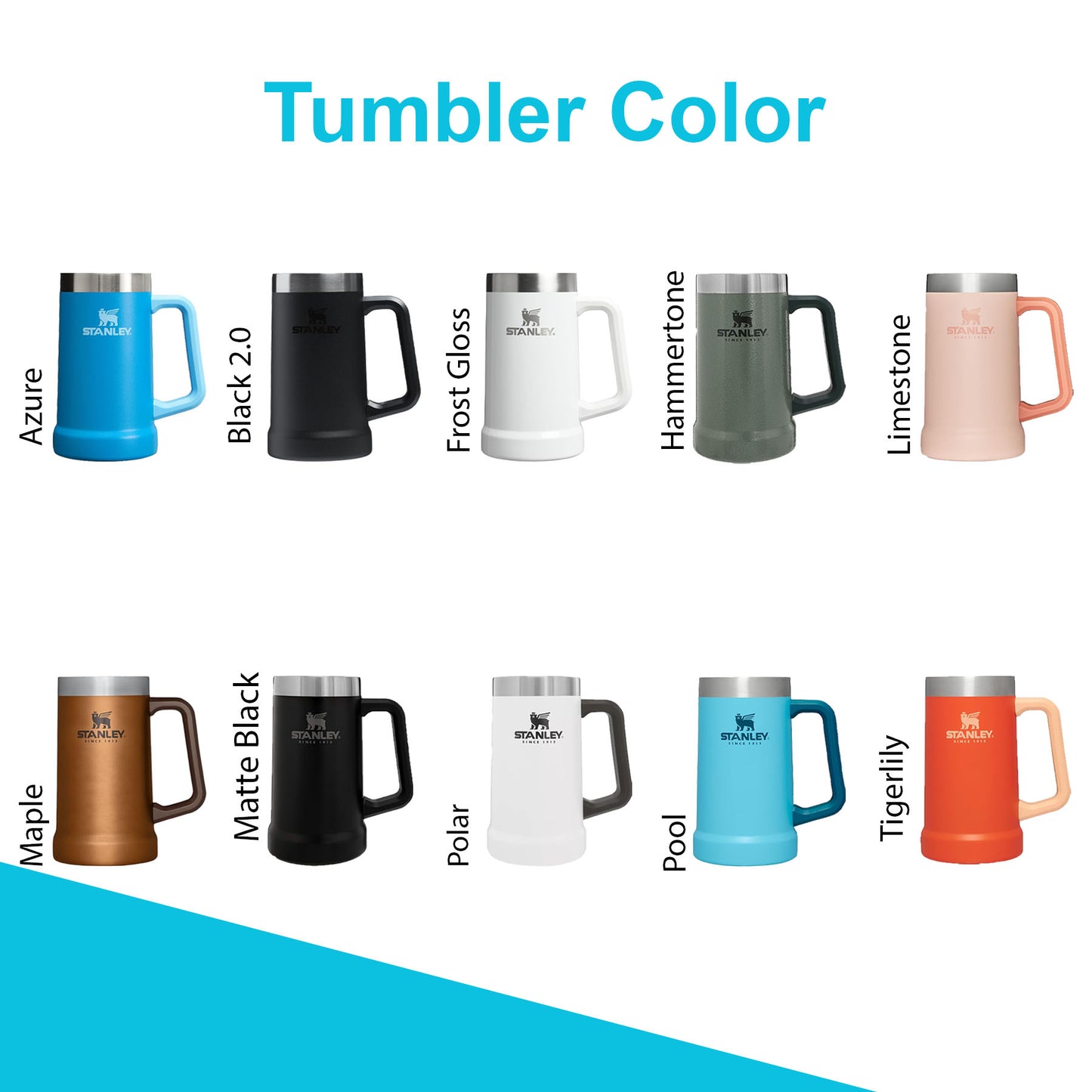 24oz Stanley Big Grip Beer Stein Mug | Personalized Heavy Duty Tumbler with Handle | Laser Engraved Insulated Stainless Steel Party Mug