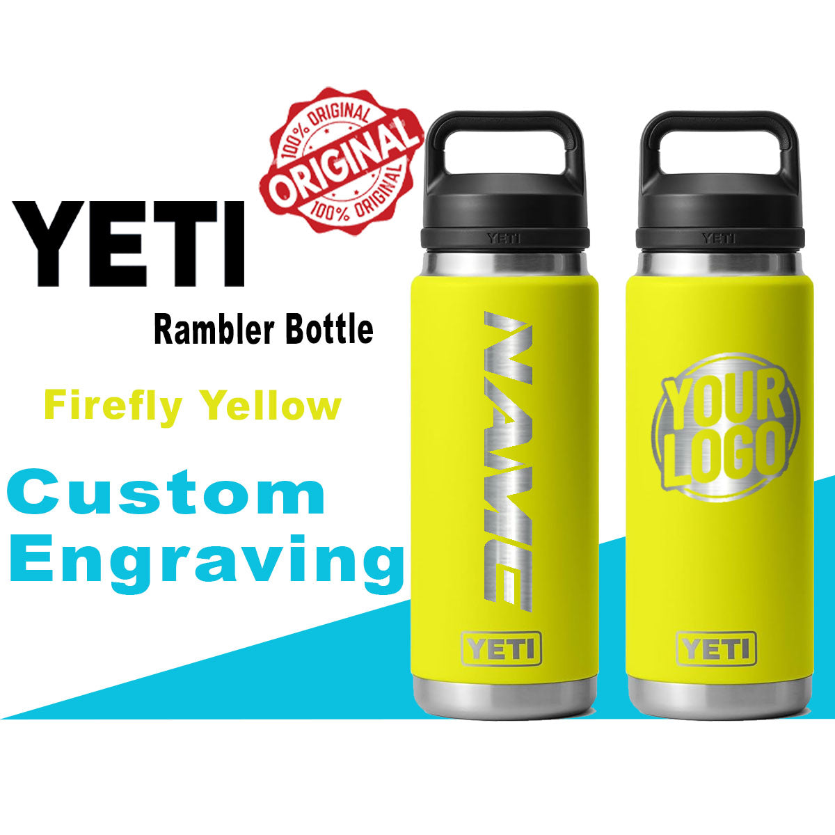 Yeti Firefly Yellow Color Rambler Bottle | Personalized Bottle, Laser Engraved Stainless Steel Bottle, Mother's Day Gift, Zengraved Store.