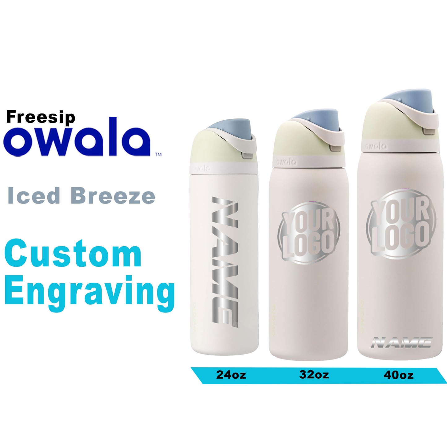 Owala Iced Breeze Color Freesip Water Bottles, Laser Engraved Owala, Owala Name Bottle, Owala Logo Bottle, Custom Gift, Zengraved Store