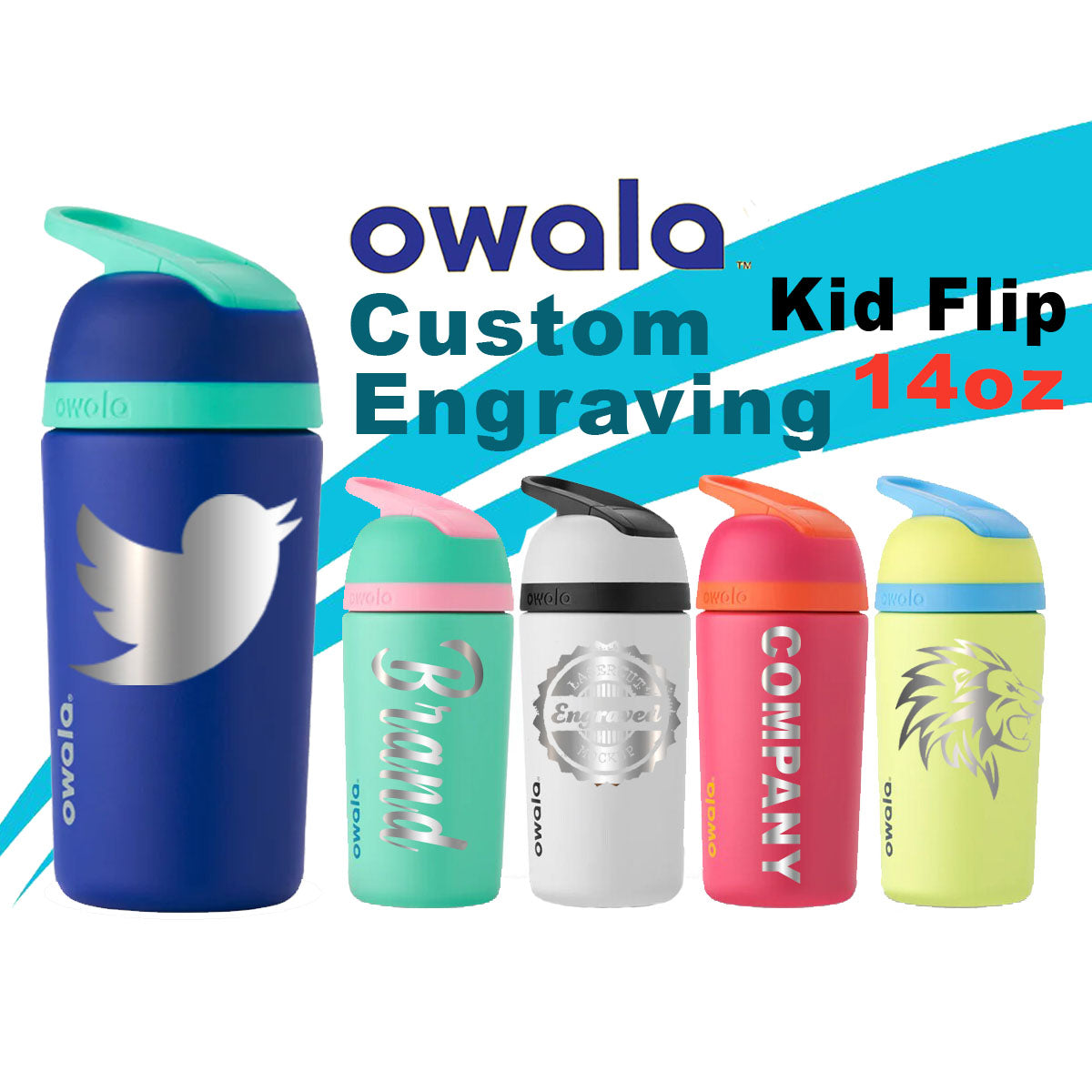 14oz Kids Flips | Personalized Stainless Steel Water Bottle with Straw | Laser Engraved Insulated Water Bottles | Locking Lid Water Bottle.