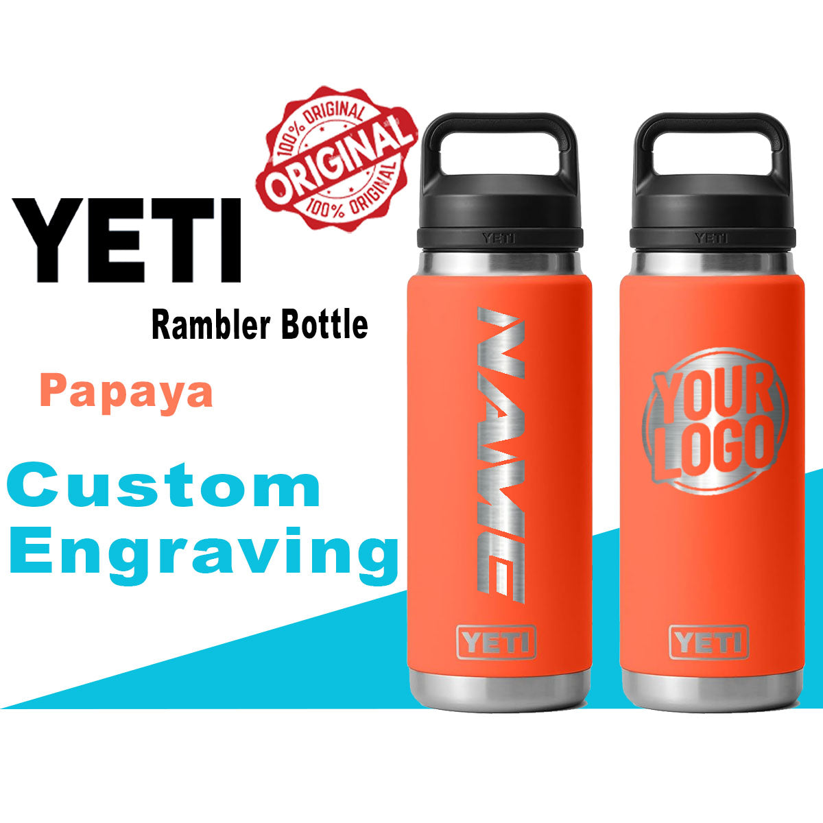 Yeti Papaya Color Rambler Bottle | Personalized Bottle, Laser Engraved Stainless Steel Bottle with Chug Cap, Valentineday Gift, Zengraved