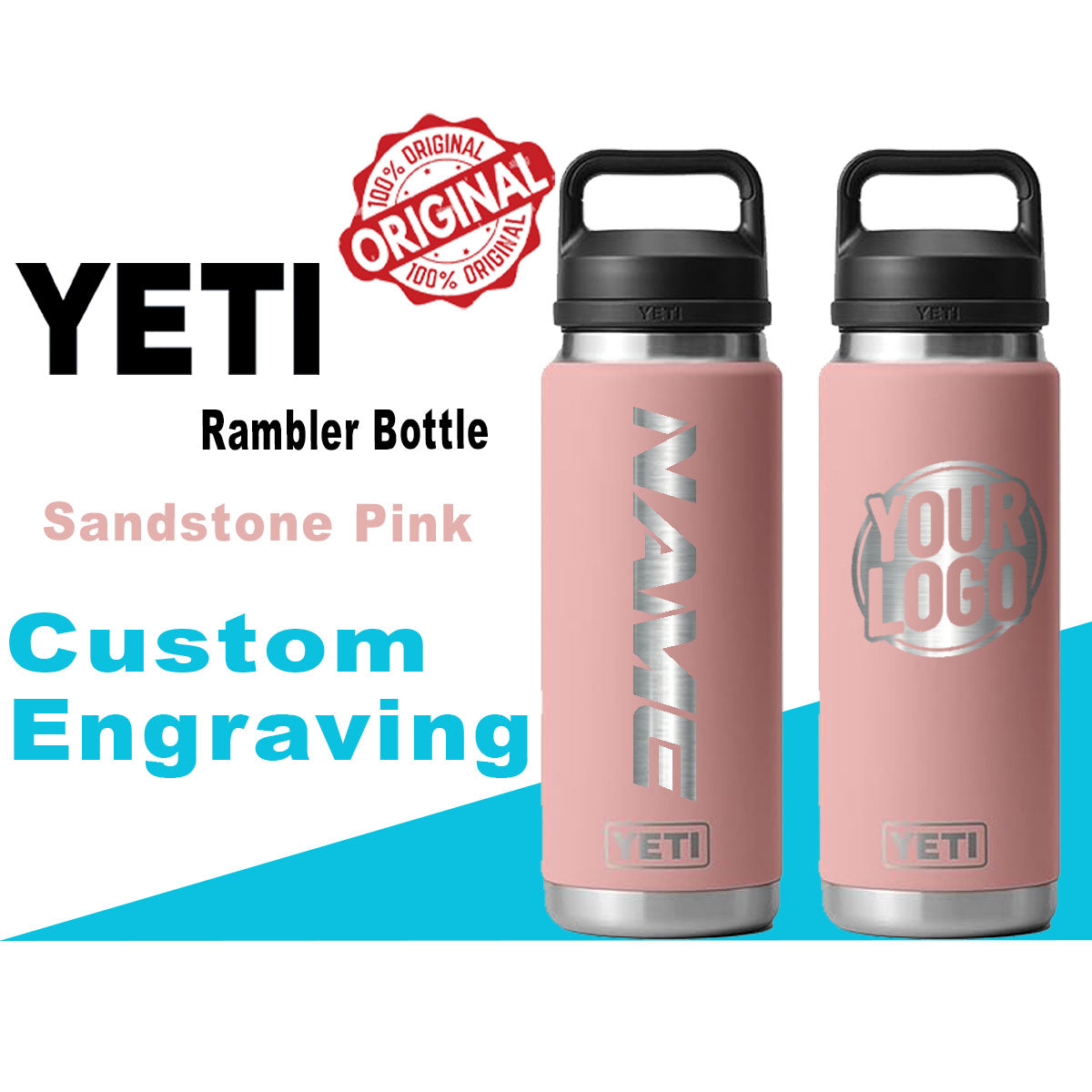 Yeti Sandstone Pink Color Rambler Bottle | Custom Laser Engraved Bottle, Yeti Name & Logo Bottle, Father's Day Gift, Zengraved Store