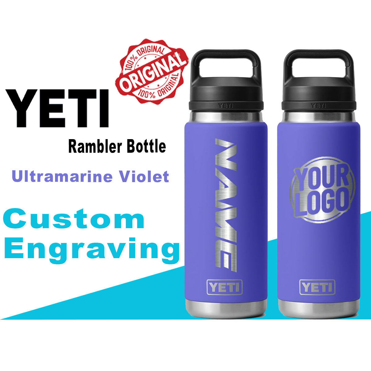 Yeti Ultramarine Violet Color Rambler Bottle | Laser Engraved Yeti Bottle, Stainless Steel Bottle, Custom Bottle, Text Bottle, Zengraved