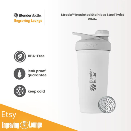 24oz Thermal Blender Twist Shaker Cup | Personalized Slim Easy to Hold Shaker | Laser Engraved Protein Shakes with Lockable Lid, Keep Cold.