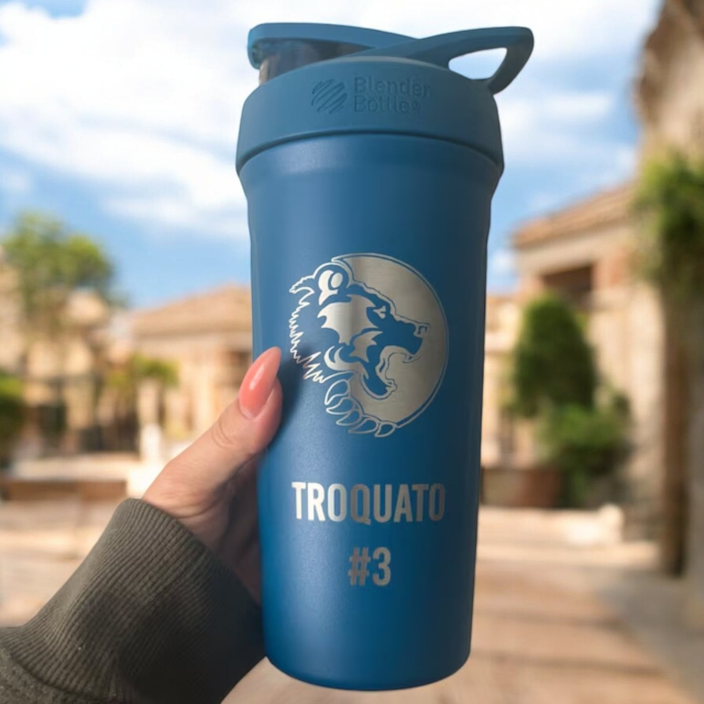 24oz Thermal Blender Bottle | Personalized Vacuum Insulated Strada Flip Blender | Laser Engraved Stainless Steel Double Walled Shaker.