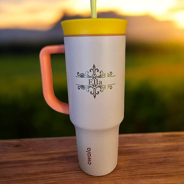 24oz, 40oz Owala Stainless Steel Tumbler with Handle | Personalized Stainless Steel Tumbler with Straw | Laser Engraved Tumbler for Travel