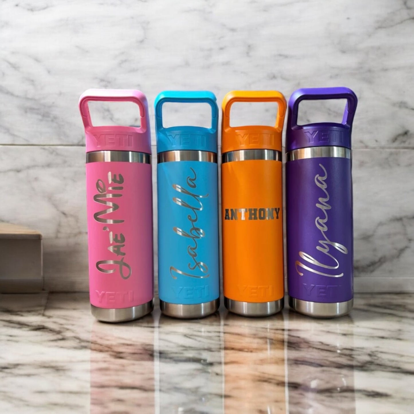 YETI Tropical Pink Rambler Bottle 2.0: Laser Engraved Bottle, Personalized Bottle with the same color Lid, Text Bottle, Gift for boyfriend