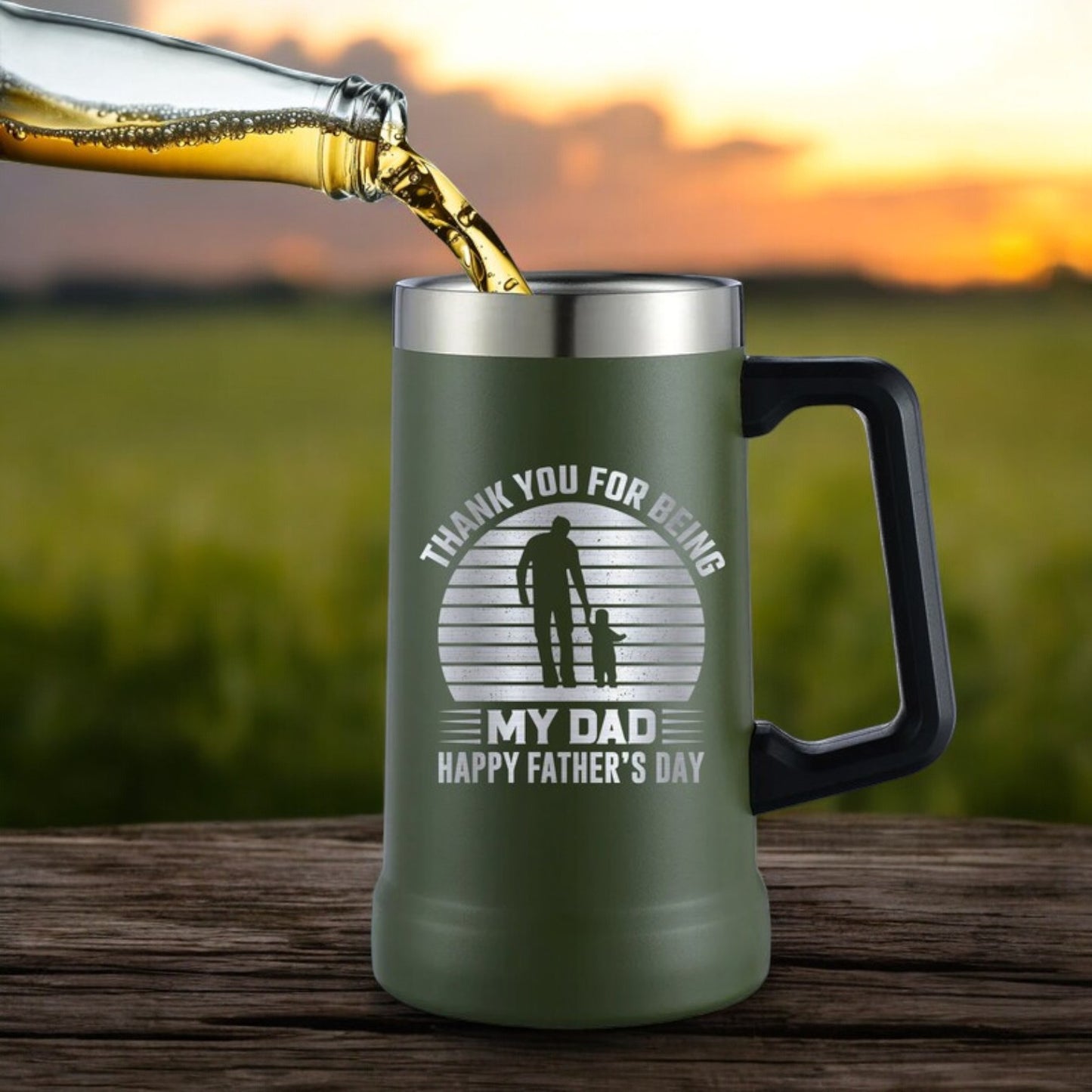 24oz Stanley Big Grip Beer Stein Mug | Personalized Heavy Duty Tumbler with Handle | Laser Engraved Insulated Stainless Steel Party Mug