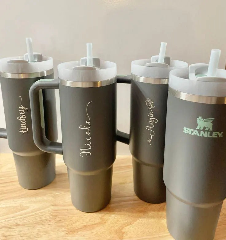 30oz Stanley Quencher Tumbler | Laser Engraved Stainless Steel Tumbler | Personalized Travel Cup with lid and Straw | Coffee Cup, Hydration.