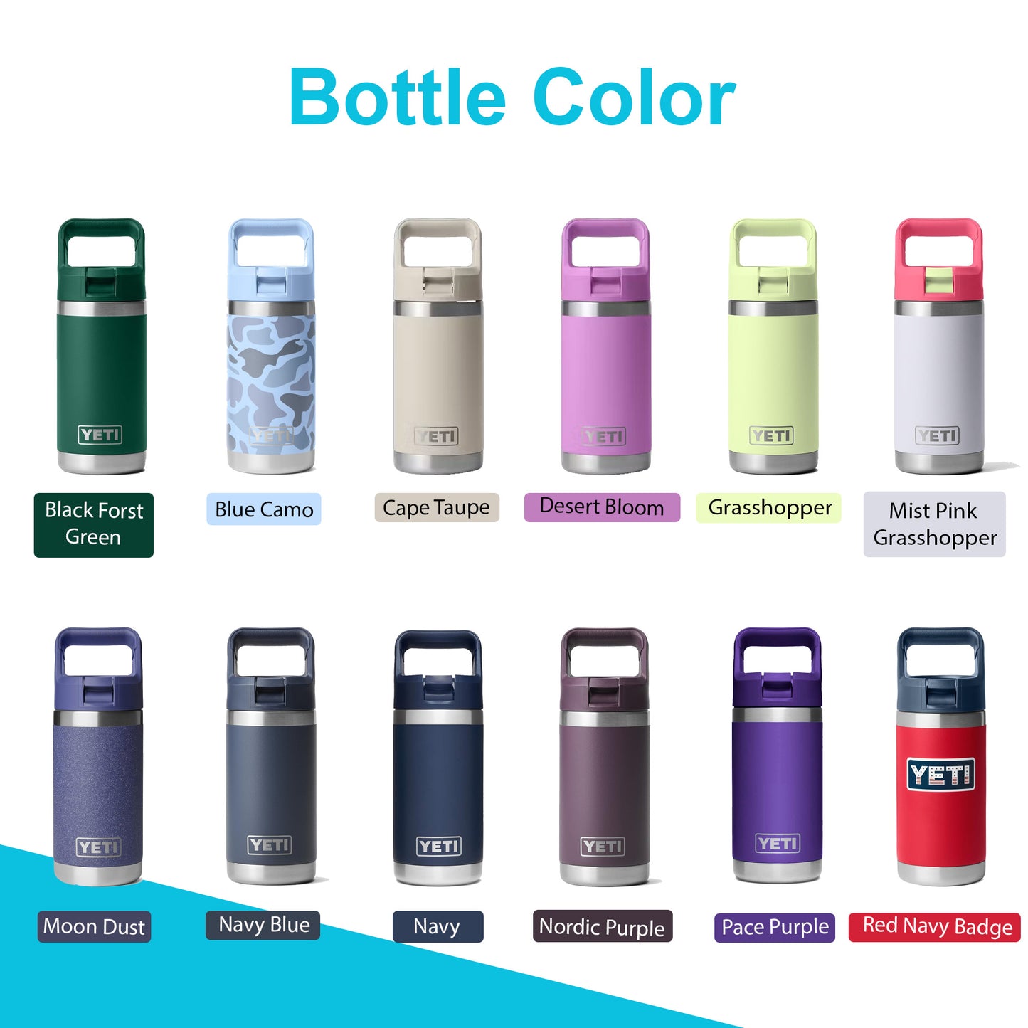12oz YETI Rambler 2.0 Water Bottles | Personalized Stainless Steel with Color-Matching Straw Cap | Laser Engraved Bottle, Birthday Gift