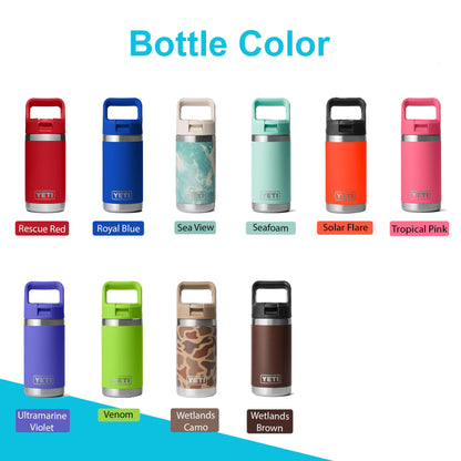 12oz YETI Rambler 2.0 Water Bottles | Personalized Stainless Steel with Color-Matching Straw Cap | Laser Engraved Bottle, Birthday Gift