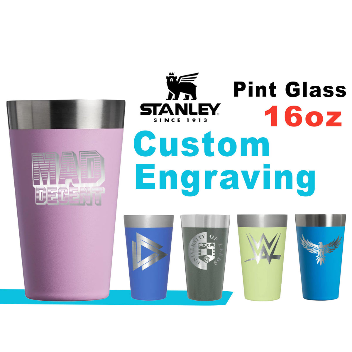 16oz Stanley Adventure Stacking Beer Pint Glass | Personalized Stackable Drinking Cup | Laser Engraved Insulated Stainless Steel Cup zengravedstore