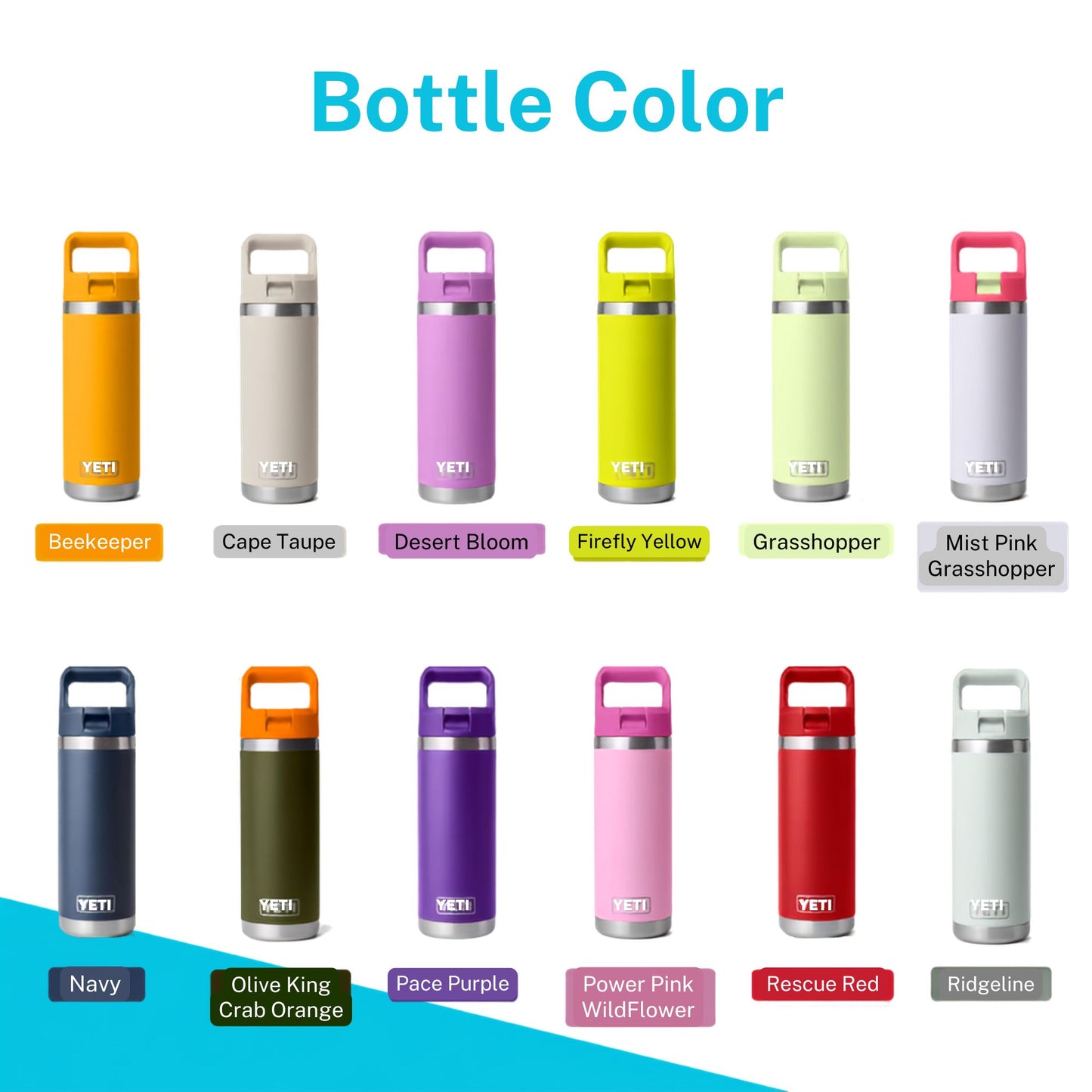 18oz YETI Rambler 2.0 Water Bottles | Personalized Stainless Steel with Color-Matching Straw Cap | Laser Engraved Bottle, BPA-Free|Best Gift