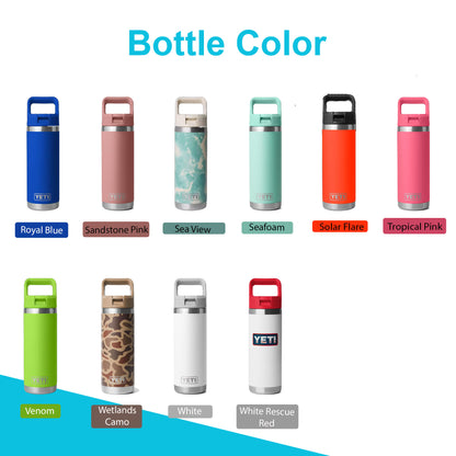 18oz YETI Rambler 2.0 Water Bottles | Personalized Stainless Steel with Color-Matching Straw Cap | Laser Engraved Bottle, BPA-Free|Best Gift