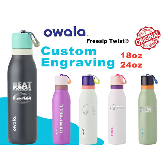 18oz, 24oz Owala FreeSip Twist Water Bottles | Laser Engraved Stainless Steel Water Bottle with Straw | Best For Travel, Sports and Gym ,zengravedstore