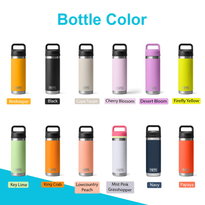18oz YETI Rambler Water Bottles | Personalized Stainless Steel Bottle with Chug Cap | Laser Engraved Vacuum Insulated Bottle, Christmas Gift