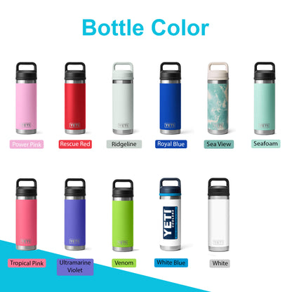 18oz YETI Rambler Water Bottles | Personalized Stainless Steel Bottle with Chug Cap | Laser Engraved Vacuum Insulated Bottle, Christmas Gift