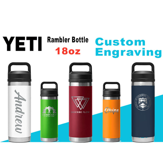 18oz YETI Rambler Water Bottles | Personalized Stainless Steel Bottle with Chug Cap | Laser Engraved Vacuum Insulated Bottle, Christmas Gift