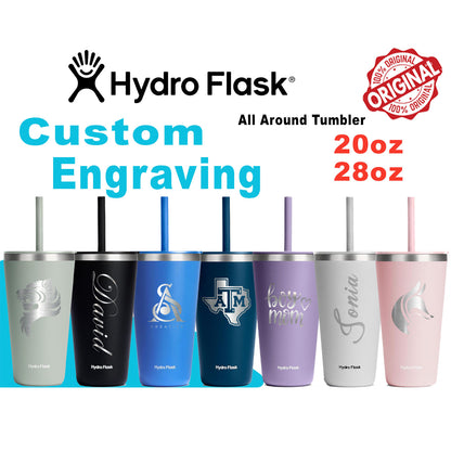 20oz, 28oz Hydro Flask All Round Tumbler | Personalized Stainless Steel Tumbler with Straw and Lid | Laser Engraved Hydro Flask Tumbler for gym, collage, school zengravedstore