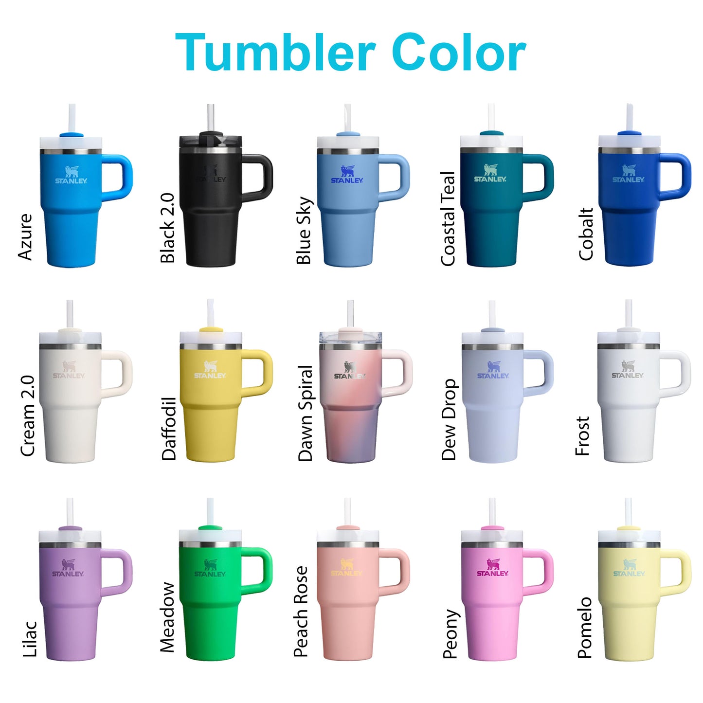 20oz Stanley Quencher Tumbler | Laser Engraved Cup with lid and Straw | Personalized Stainless Steel Tumbler | Double Wall Insulated Cup.