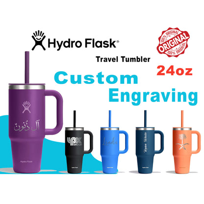 24oz Hydro Flask Travel Tumbler | Personalized Stainless Steel Tumbler with Flexible Straw and Lid | Laser Engraved Hydro Flask Tumbler