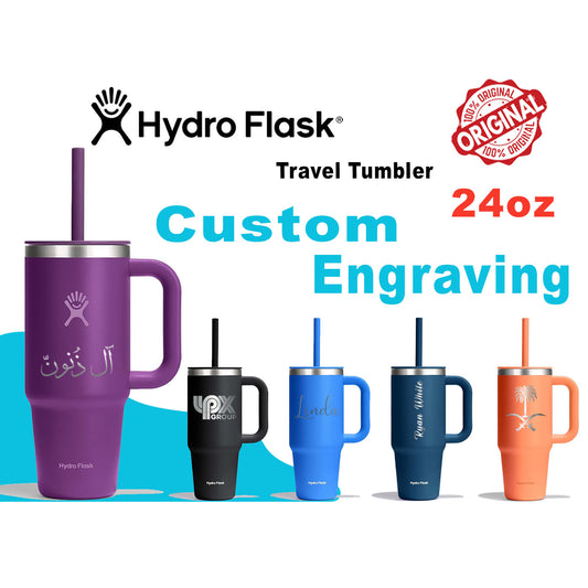 24oz Hydro Flask Travel Tumbler | Personalized Stainless Steel Tumbler with Flexible Straw and Lid | Laser Engraved Hydro Flask Tumbler