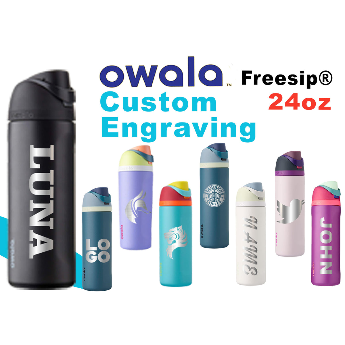 24oz Owala FreeSip Insulated Water Bottles | Laser Engraved Stainless Steel Water Bottle with Straw | Best For Travel, Sports and Gym zengravedstore