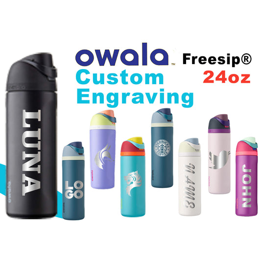 24oz Owala FreeSip Insulated Water Bottles | Laser Engraved Stainless Steel Water Bottle with Straw | Best For Travel, Sports and Gym zengravedstore
