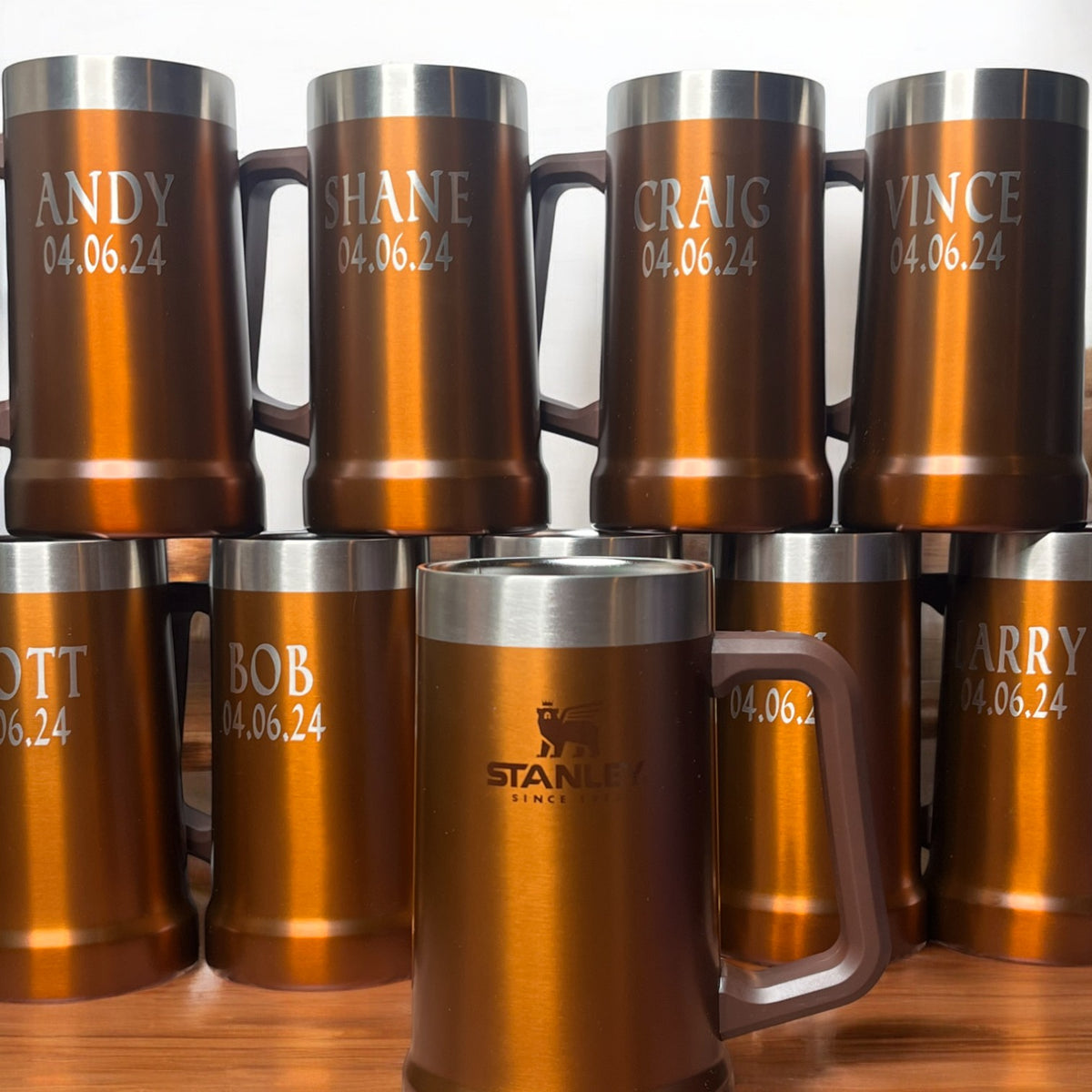24oz Stanley Big Grip Beer Stein Mug | Personalized Heavy Duty Tumbler with Handle | Laser Engraved Insulated Stainless Steel Party Mug 9 zengravedstore