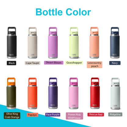 26oz YETI Rambler 2.0 Water Bottles | Personalized Stainless Steel with Color-Matching Straw Cap | Laser Engraved Bottle, Gift for her