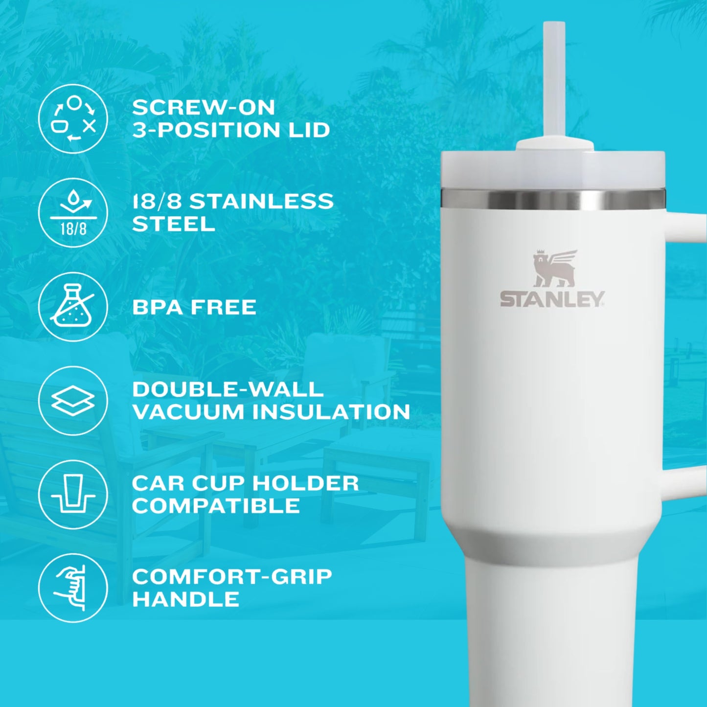 Stanley 30oz & 40oz Quencher H2.0 Stainless Steel Tumbler, Personalized Stainless Steel Tumbler, Laser Engraved Tumbler, Stanley Water Bottle