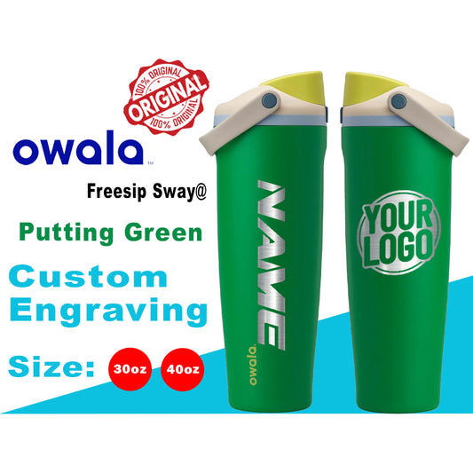 30oz, 40oz Owala Putting Green Color Freesip Sway Water Bottle. Laser Engraved Owala Bottle with Handle, Customized Bottle with Name & Logo zengravedstore