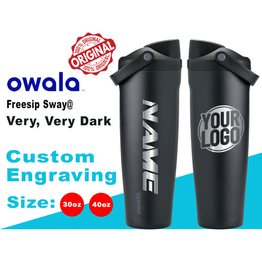 30oz, 40oz Owala Very Very Dark Color Freesip Sway Water Bottle. Laser Engraved Owala Bottle with Handle, Customized Bottle with Name & Logo zengravedstore