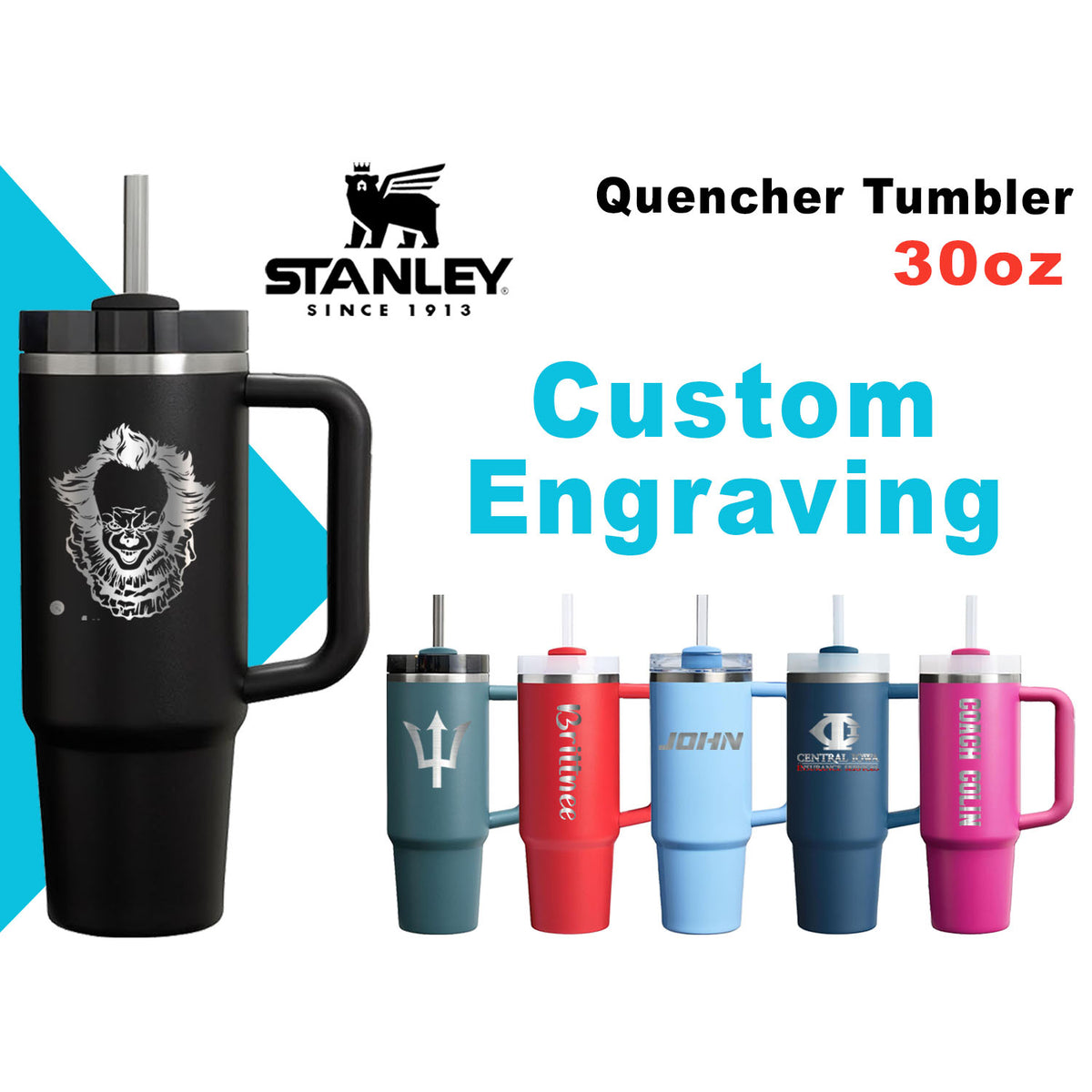 30oz Stanley Quencher Tumbler | Laser Engraved Stainless Steel Tumbler | Personalized Travel Cup with lid and Straw | Coffee Cup, Hydration. zengravedstore