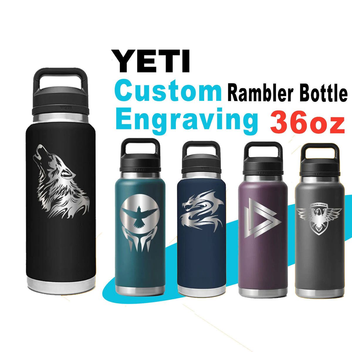 36oz YETI Rambler Water Bottles | Personalized Vacuum Insulated Bottle | Laser Engraved Stainless Steel Bottle with Chug Cap| Thanksgiving. zengravedstore