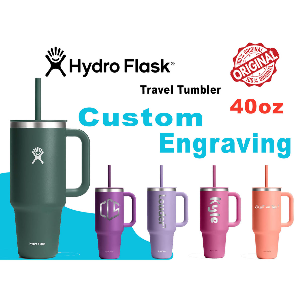 40oz Hydro Flask Travel Tumbler | Personalized Stainless Steel Tumbler with Flexible Straw and Lid | Laser Engraved Hydro Flask Tumbler zengravedstore