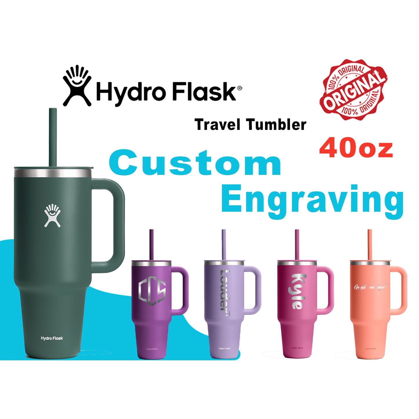 40oz Hydro Flask Travel Tumbler | Personalized Stainless Steel Tumbler with Flexible Straw and Lid | Laser Engraved Hydro Flask Tumbler (Copy) (Copy)
