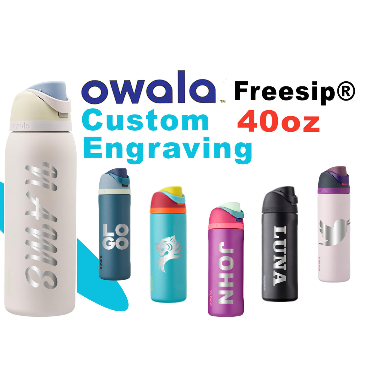 40oz Owala FreeSip Insulated Water Bottles | Laser Engraved BPA-Free Bottle | Personalized Stainless Steel Bottle with Straw for Sports zengravedstore