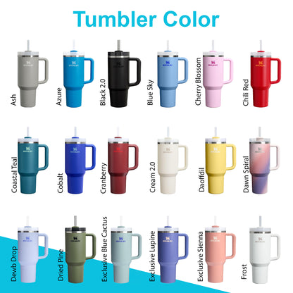40oz Stanley Quencher Tumbler | Laser Engraved Stainless Steel Tumbler | Personalized Tumbler with lid and Straw.