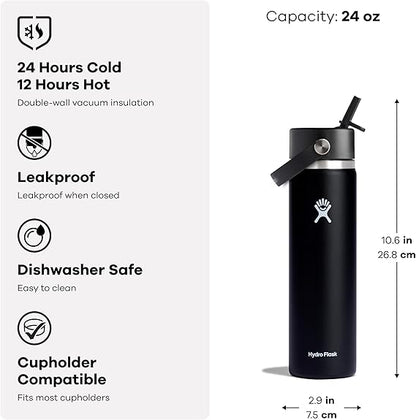 24oz Hydro Flask Flex Straw Lid Bottle | Laser Engraved Stainless Steel Water Bottle with Straw | Best For Travel, Sports and Gym