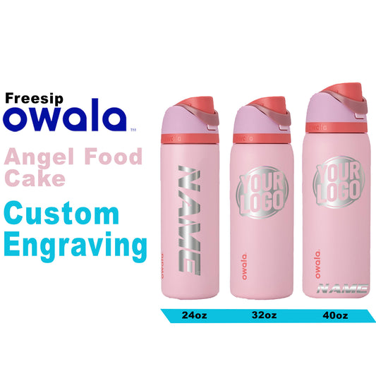 Owala Angel Food Cake Insulated Water Bottles, Personalized Stainless Steel Water Bottle, Laser Engraved Custom Water Bottle with Straw.